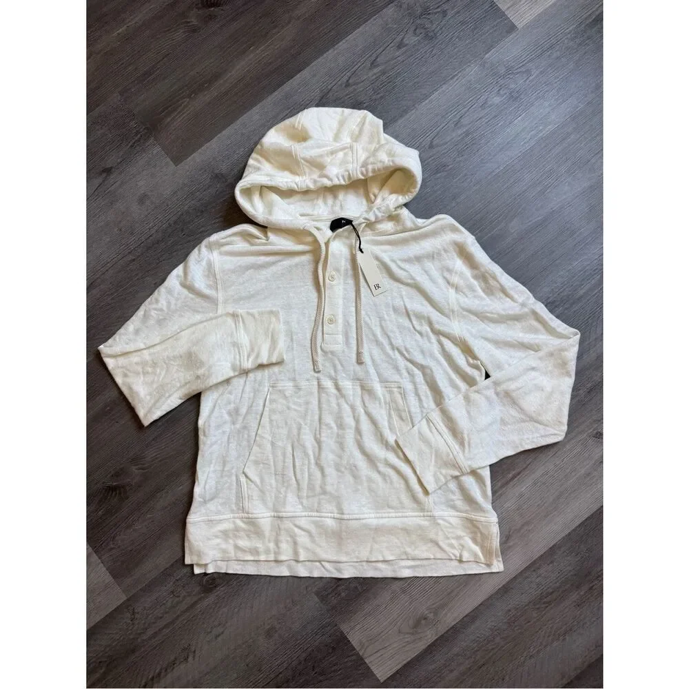 Banana Republic Men's Hooded Henley Sweatshirt Cream NEW Medium Linen
